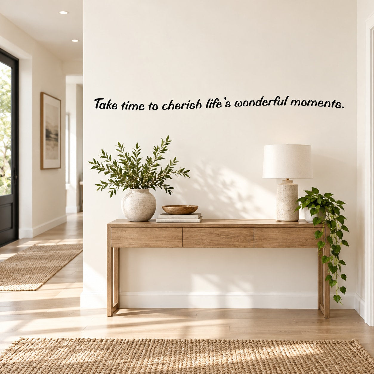 Wall decal with script quote: Take time to cherish life's wonderful moments