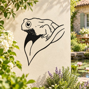 Black frog illustration decal on a leaf