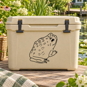 Spotted bullfrog outline decal in black on a light cooler