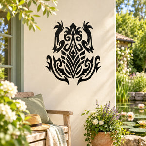 Black intricate tribal frog wall decal with ornate scrollwork details