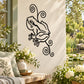 Black outline frog and curly vine wall decal with spiral leaves