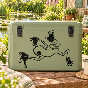 Light green storage box with black gliding tree frog decal