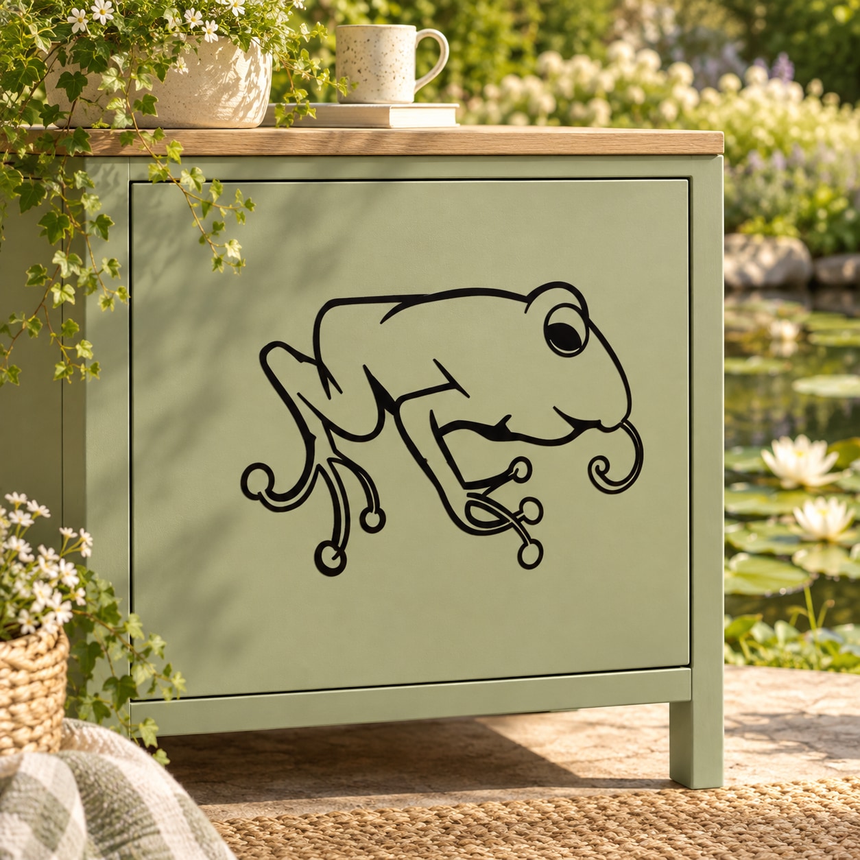 Black outline frog decal with tongue out