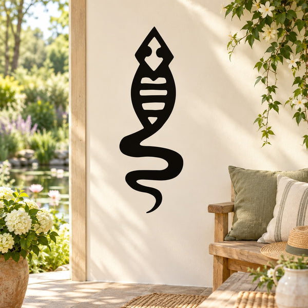 Black abstract tadpole frog wall decal, teardrop silhouette on a light background