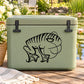 Striped frog decal with black outline and fin-like stripes