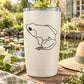 Squatting frog line-art decal on light tumbler, black outline
