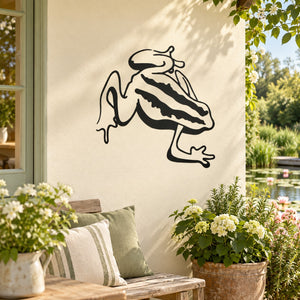 Striped march frog wall decal with black outline and zebra-style stripes