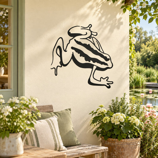 Striped march frog wall decal with black outline and zebra-style stripes