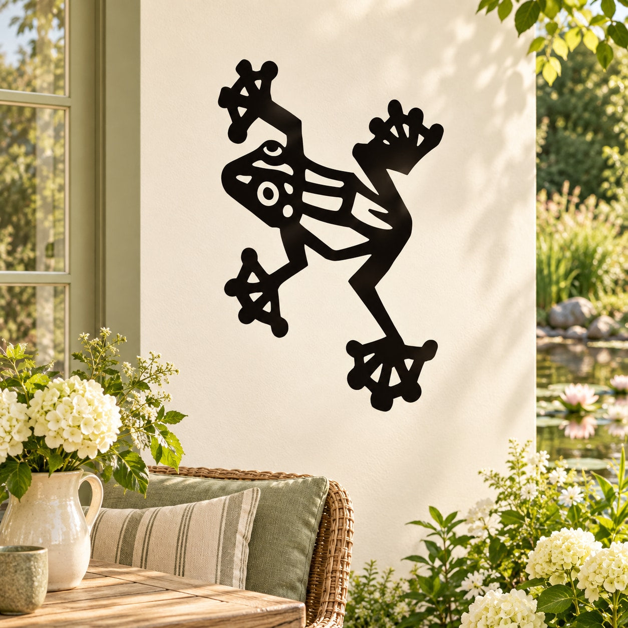 Black stylized marsh frog silhouette wall decal