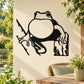 Black cartoon frog on tree wall decal, white belly and thin tail