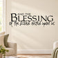 Wall decal with black quote: “AND THE BLESSINGS of the Lord rested upon us”