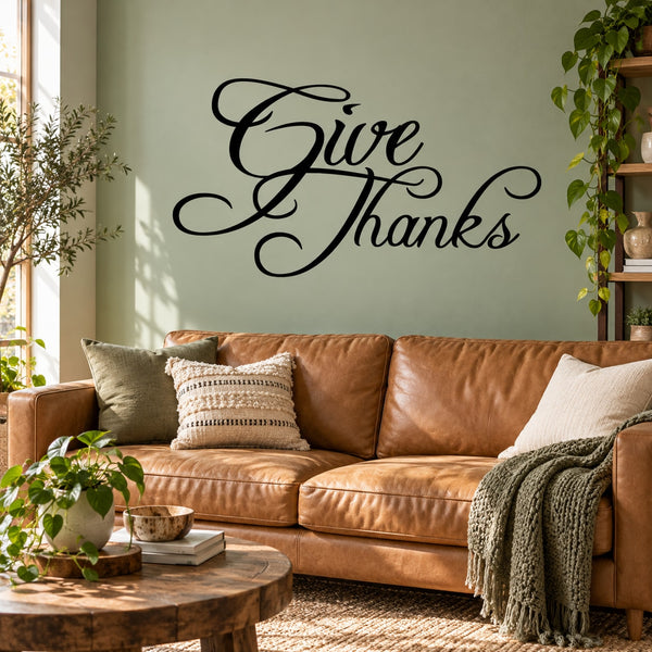 Give Thanks wall decal in black cursive lettering