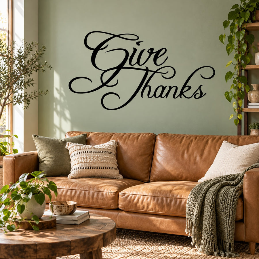 Give Thanks wall decal in black cursive lettering