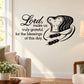 Religious wall decal with black quote and praying face illustration with flowers