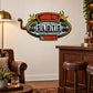Slot machine sticker with colorful reels, banner, and gold frame