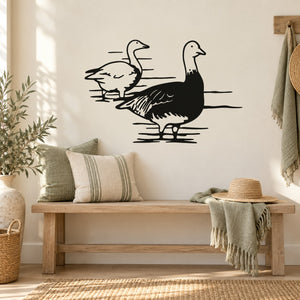 Two geese wall decal with black silhouette of two standing birds, side-by-side