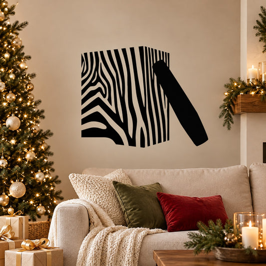 Zebra stripe vinyl wall decal with black spray-bottle style graphic