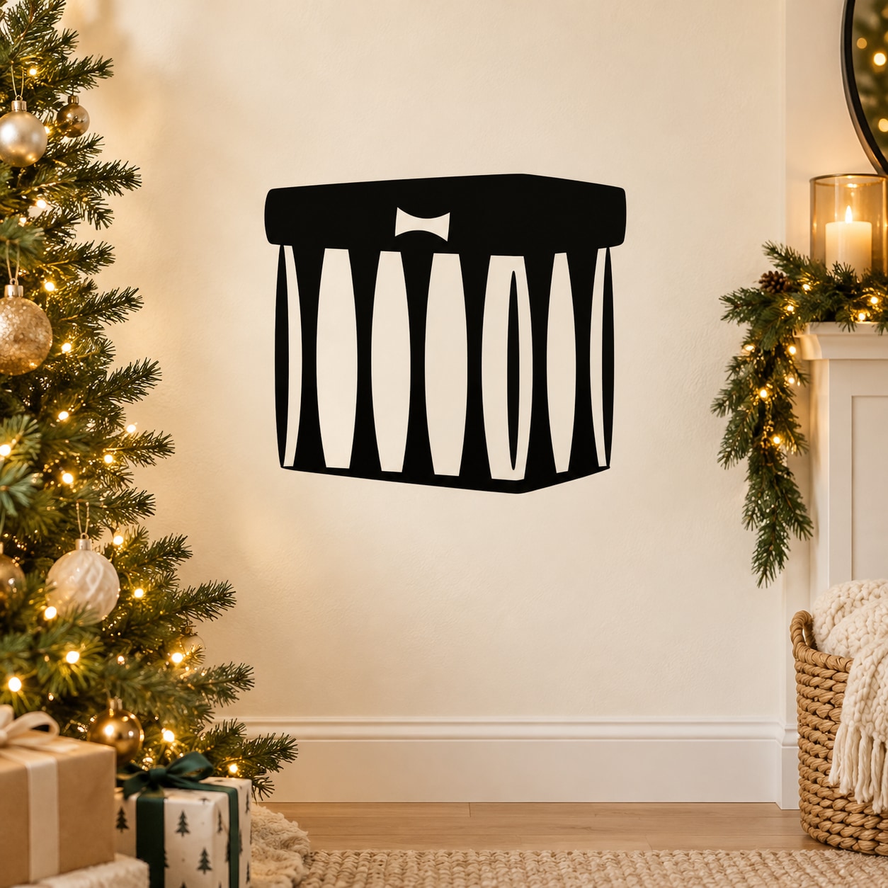 Black and white striped gift decal with bow