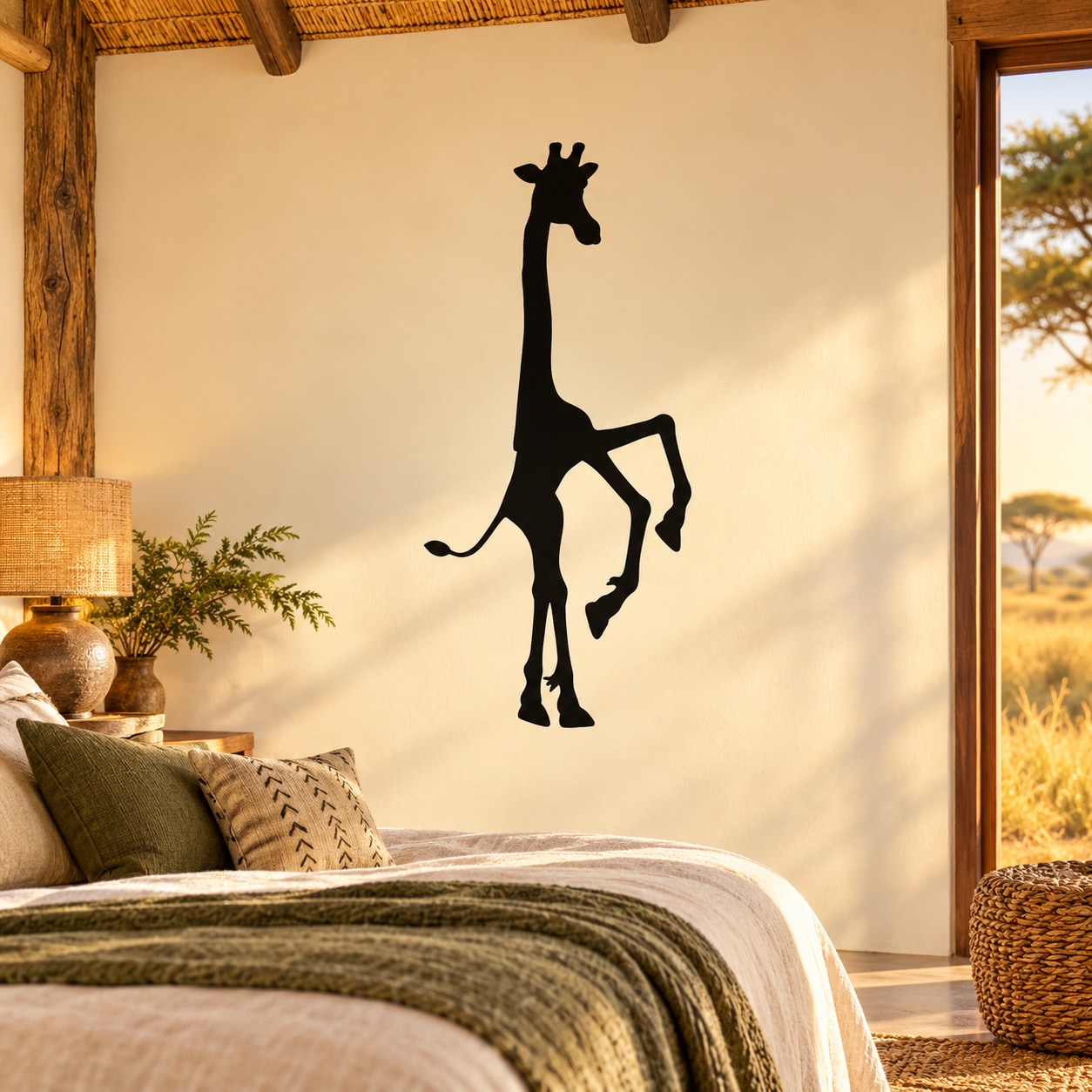 Standing giraffe wall decal, black silhouette