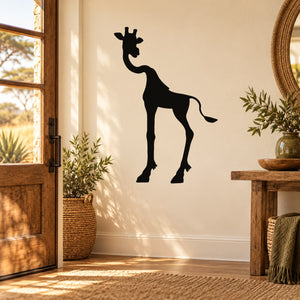 Black giraffe wall decal silhouette, standing and looking up