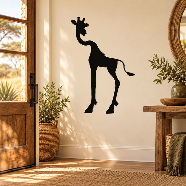 Black giraffe wall decal silhouette, standing and looking up