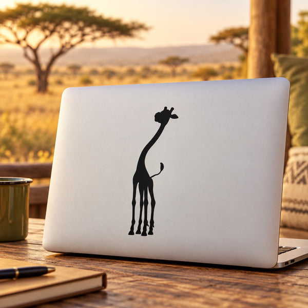 Giraffe observation wall decal, black silhouette with a raised head and long neck