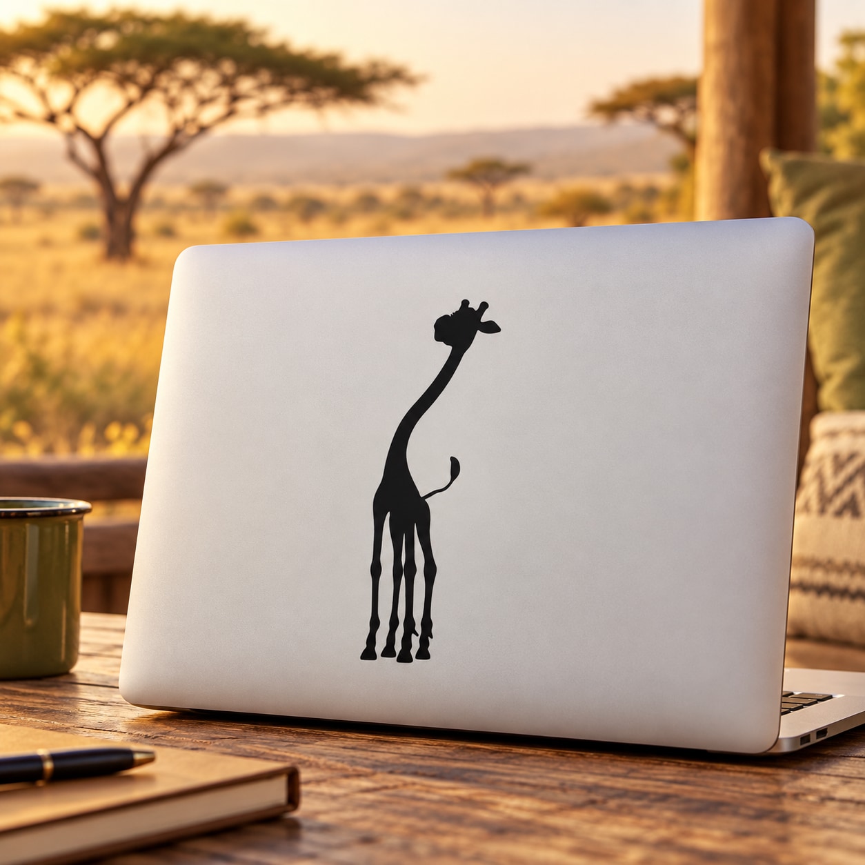 Giraffe observation wall decal, black silhouette with a raised head and long neck