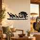 Safari wall decal of black giraffe family silhouette and tree, for living room