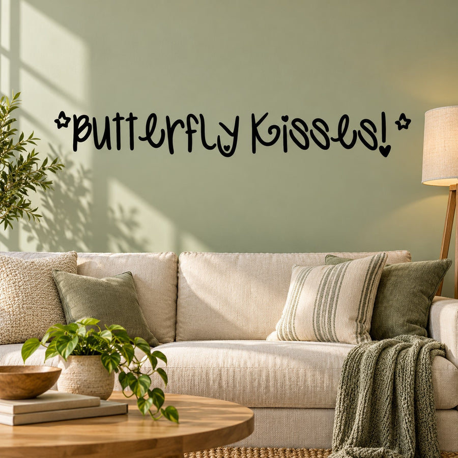 Butterfly Kisses star wall decal with butterfly icons and scattered star accents