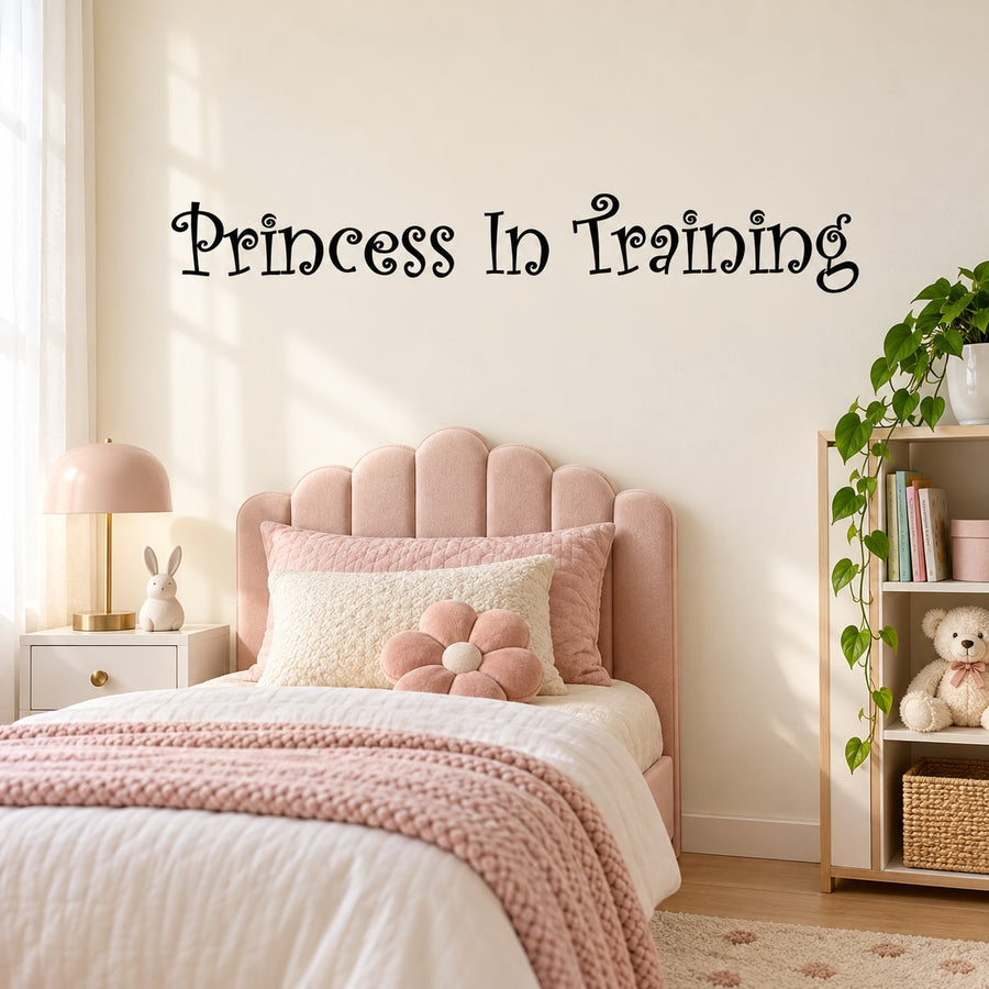 Princess in Training wall decal with large black script lettering