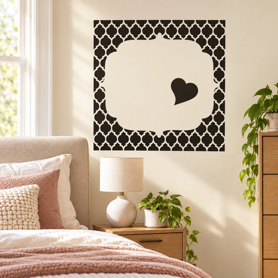 Heart-shaped wall decal in a black ornamental frame pattern