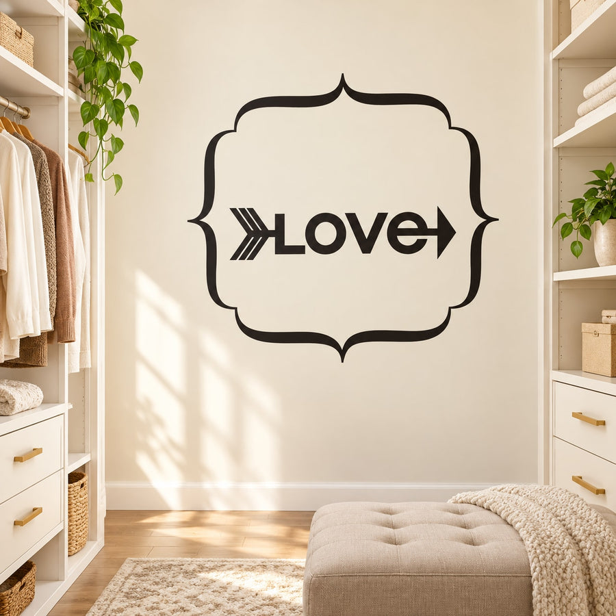 Black love wall decal with ornate frame and LOVE lettering