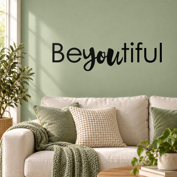 BeYouTiful wall decal with bold black lettering and cursive 'You' accent