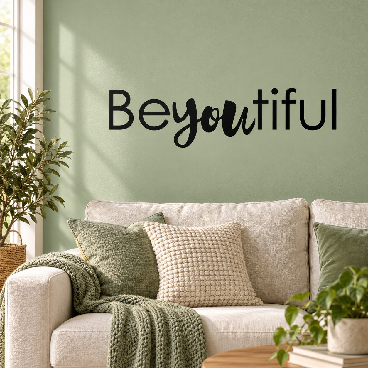 BeYouTiful wall decal with bold black lettering and cursive 'You' accent