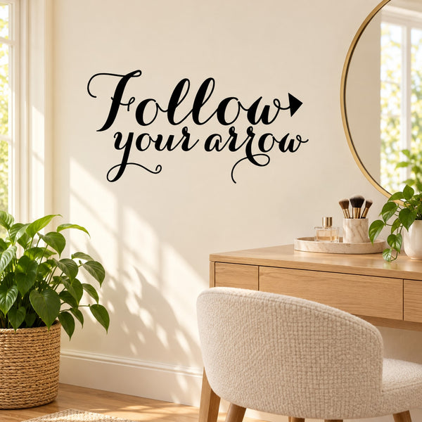 Black Follow your arrow wall decal in flowing cursive