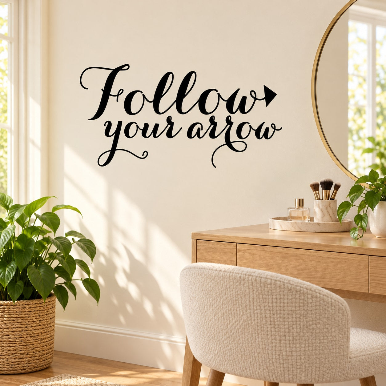Black Follow your arrow wall decal in flowing cursive