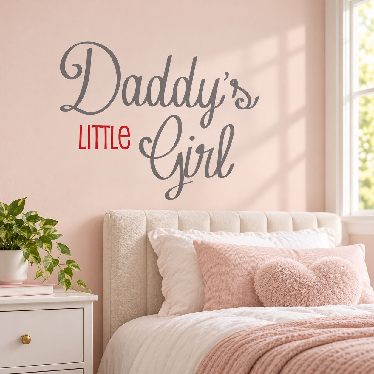 Daddy's Little Girl wall decal with gray script and red 'Little' text