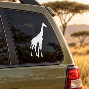 Strolling giraffe decal: white giraffe silhouette on car side window