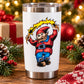 Stainless steel tumbler with white panel and colorful elf cracker sticker