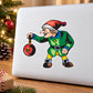 Elf decal with red ball ornament on a white surface