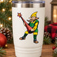 Christmas elf sticker on white tumbler, green outfit holding red tree topper