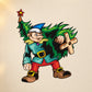 Cartoon elf sticker carrying a small tree sapling with star on hat