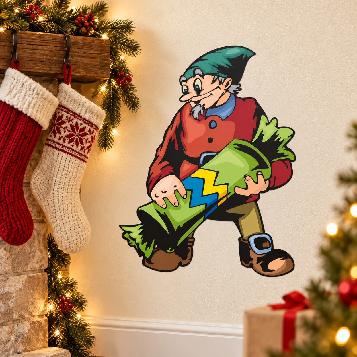 Green elf cartoon candy sticker decoration