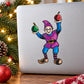 Cartoon elf sticker holding red and green ball ornaments