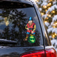 Cartoon elf holding green ornament ball sticker for car window