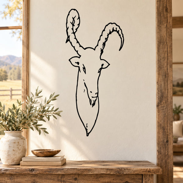 Nubian ibex goat head decal in black outline