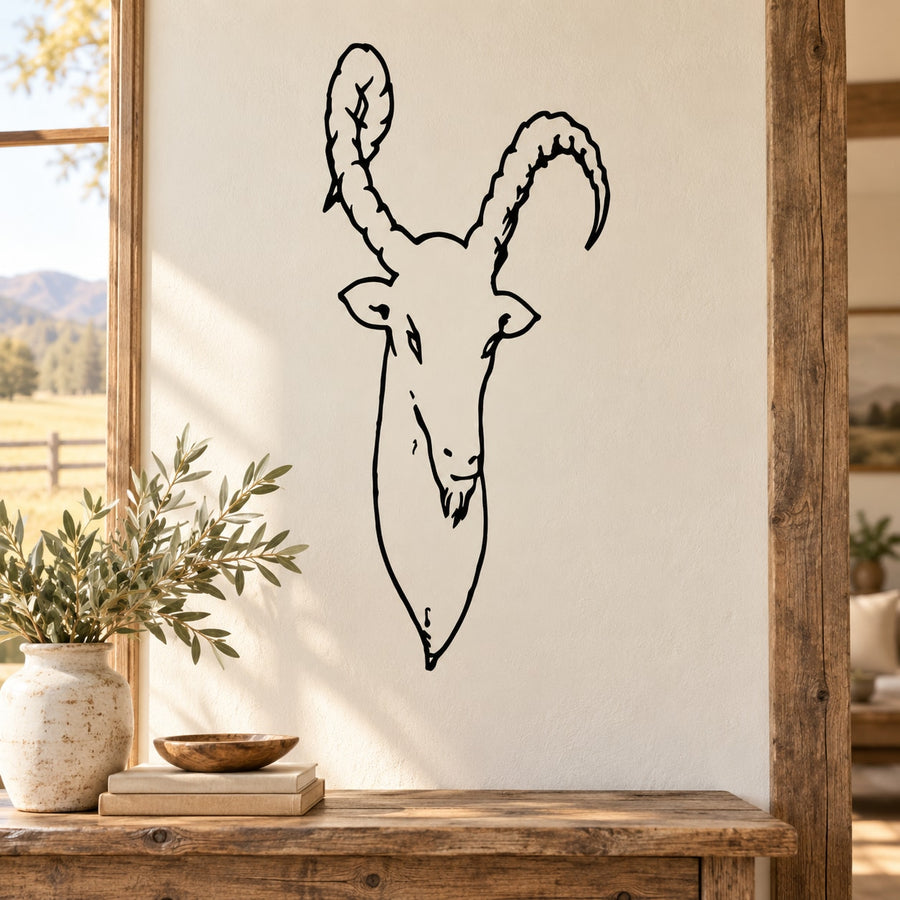Nubian ibex goat head decal in black outline