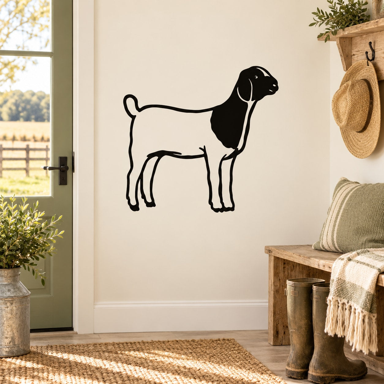 Boer goat silhouette wall decal, black outline