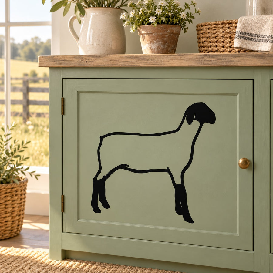 Suffolk sheep silhouette decal in black, single outline style