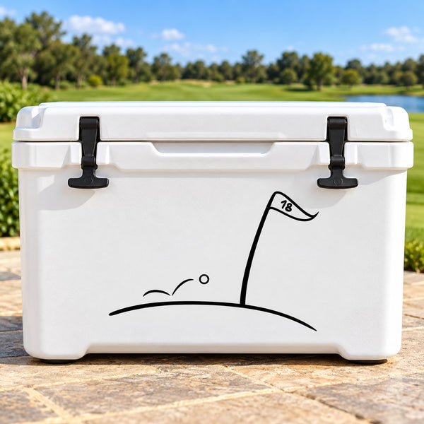 Black golf club and ball wall decal with small “18” detail